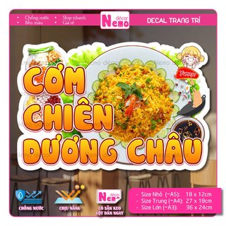 Decal Trang Trí Cơm Chiên Dương Châu, Tranh Dán Tiệm Cơm, Quán Cơm, Dán Tường, Tủ, Kính - Chịu Được Mưa Nắng.