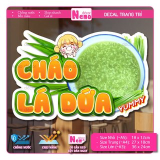 Decal Trang CHÁO LÁ DỨA, Tranh Dán Tiệm Cơm, Quán Cháo, Dán Tường, Tủ, Kính - Sticker Chịu Được Mưa Nắng.