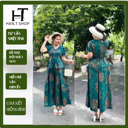 ( Hàng Cao Cấp )Set Đồ bộ trung niên cho mẹ,chất lua nhập cao cấp áo có cổ, quần ống rộng, quần giả váy ( MS29 )