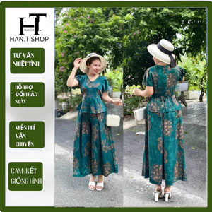 Set Đồ bộ trung niên cho mẹ,chất lua nhập cao cấp áo có cổ, quần ống rộng, quần giả váy ( MS29 )