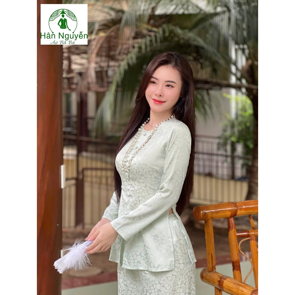 Hân Nguyễn Áo Bà Ba - B.A151 - Bộ Áo Bà Ba Gấm Tơ Dệt Hoa BaBi ( Nguyên Bộ Cùng Chất Vải Gấm Tơ Dệt)