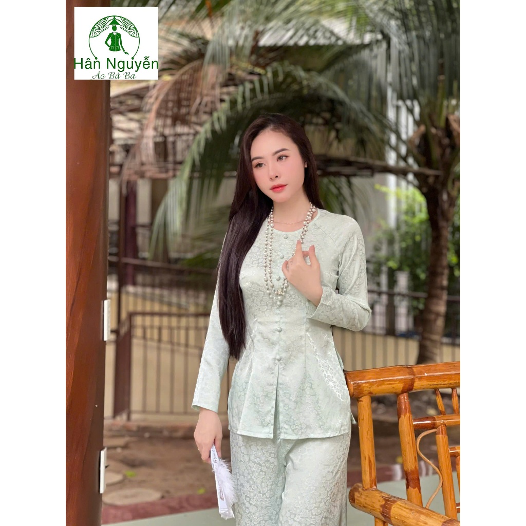 Hân Nguyễn Áo Bà Ba - B.A151 - Bộ Áo Bà Ba Gấm Tơ Dệt Hoa BaBi ( Nguyên Bộ Cùng Chất Vải Gấm Tơ Dệt)