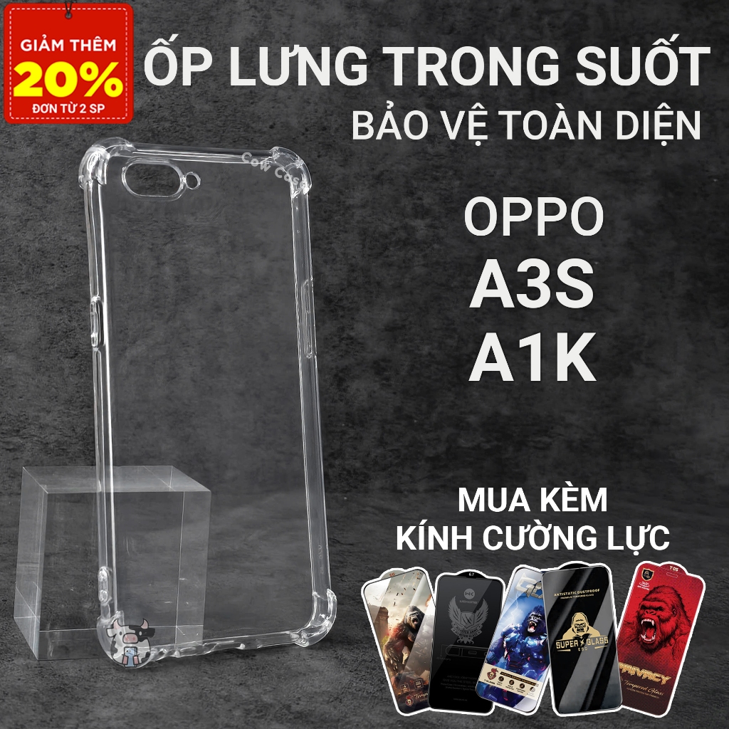 Ốp lưng Oppo A3s, A1k Cowcase trơn trong suốt Ốp điện thoại Oppo