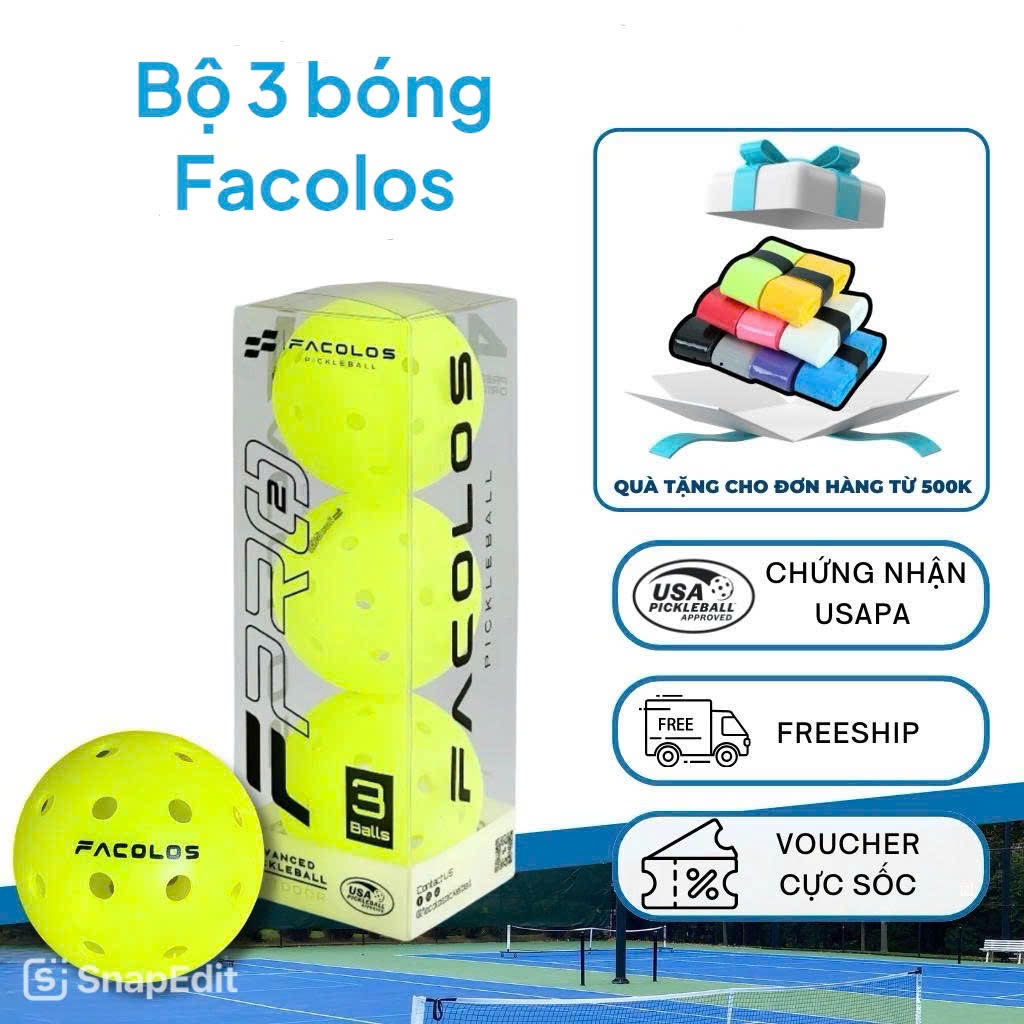 Hộp 3 bóng Pickleball Facolos 40 lỗ cao cấp tiêu chuẩn thi đấu với độ nảy ổn định và độ bền cao