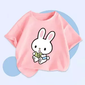 Áo thun mùa hè cho bé – Hình Thỏ Trắng Đọc Sách đáng yêu, cotton mềm mại dễ chịu (M 196)