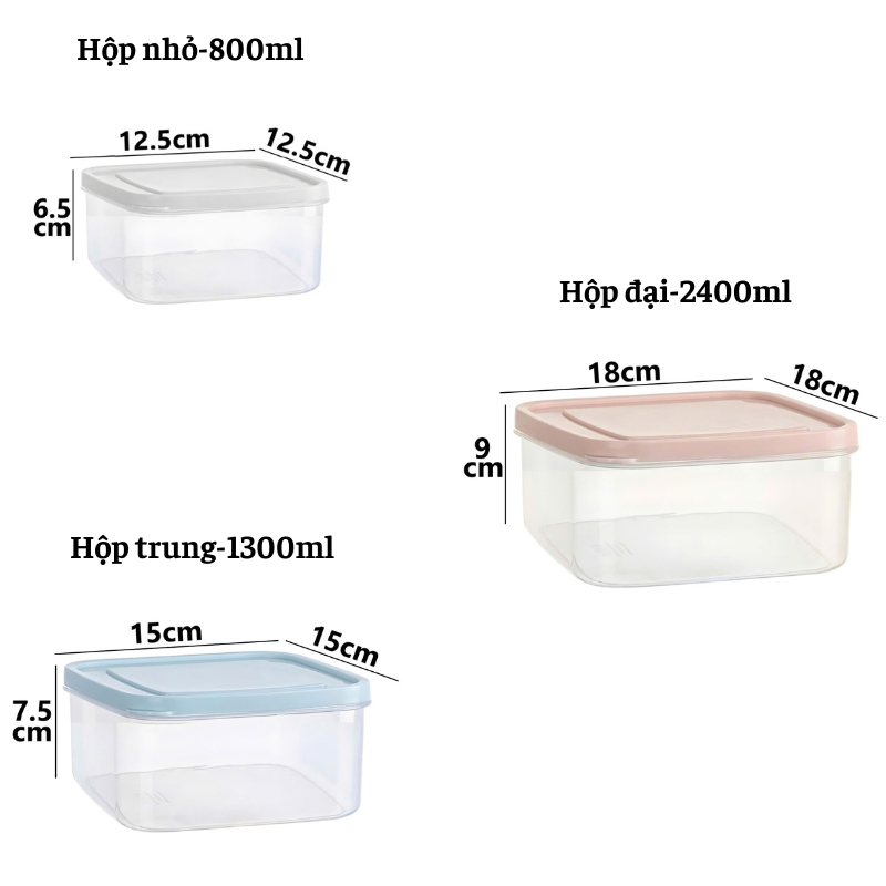 Bộ 3 Hộp Vuông Trong Suốt HOKORI 6529 – Hộp Đựng Thực Phẩm Tiện Lợi, Nhựa Cao Cấp An Toàn, Nắp Kín AMIZIN