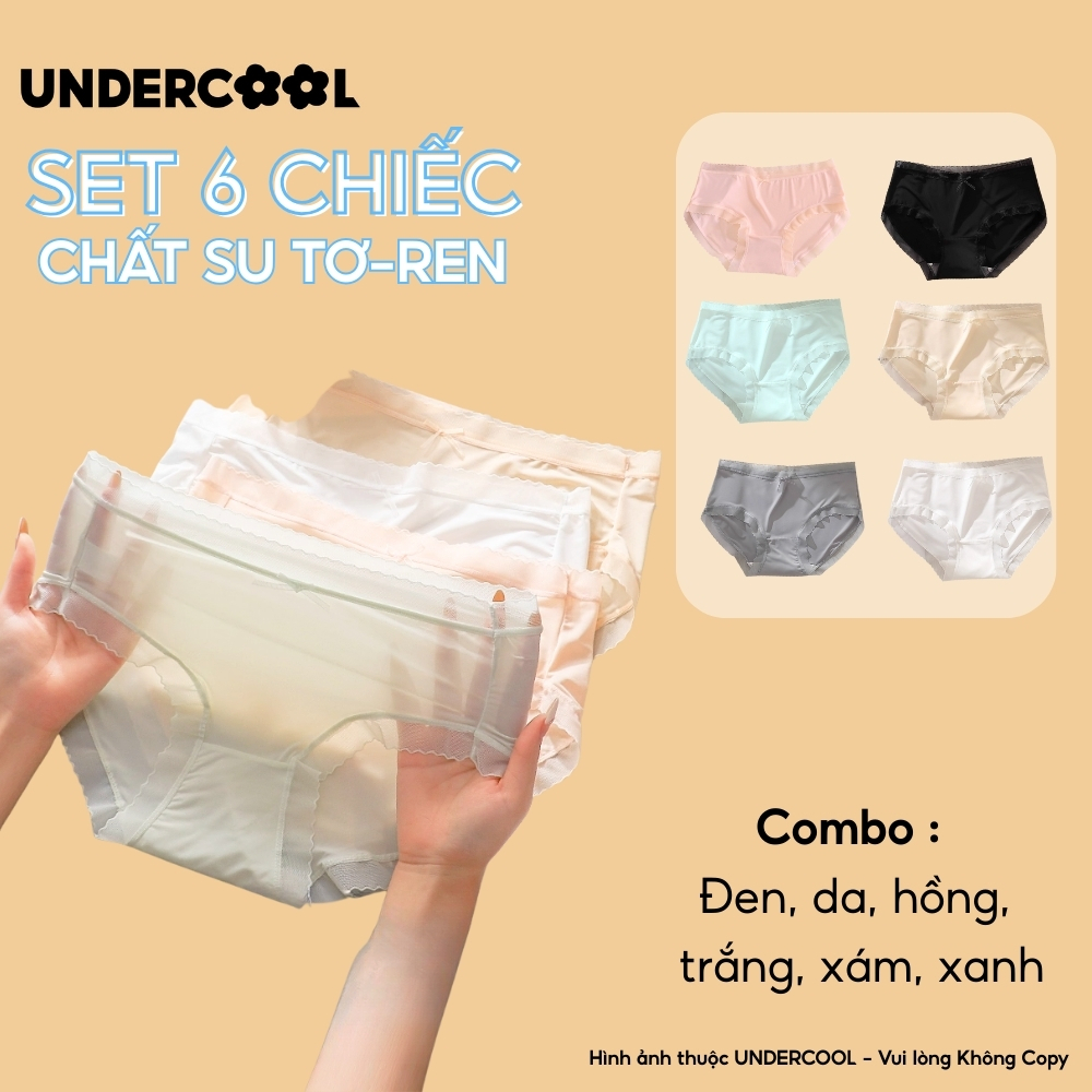 Combo 6 Quần Lót Nữ Lụa Băng Su Tơ Phối Ren Mỏng Mát Lạnh - Không Hằn, Vải khô nhanh, Êm Ái Thoáng Khí CB-QL64