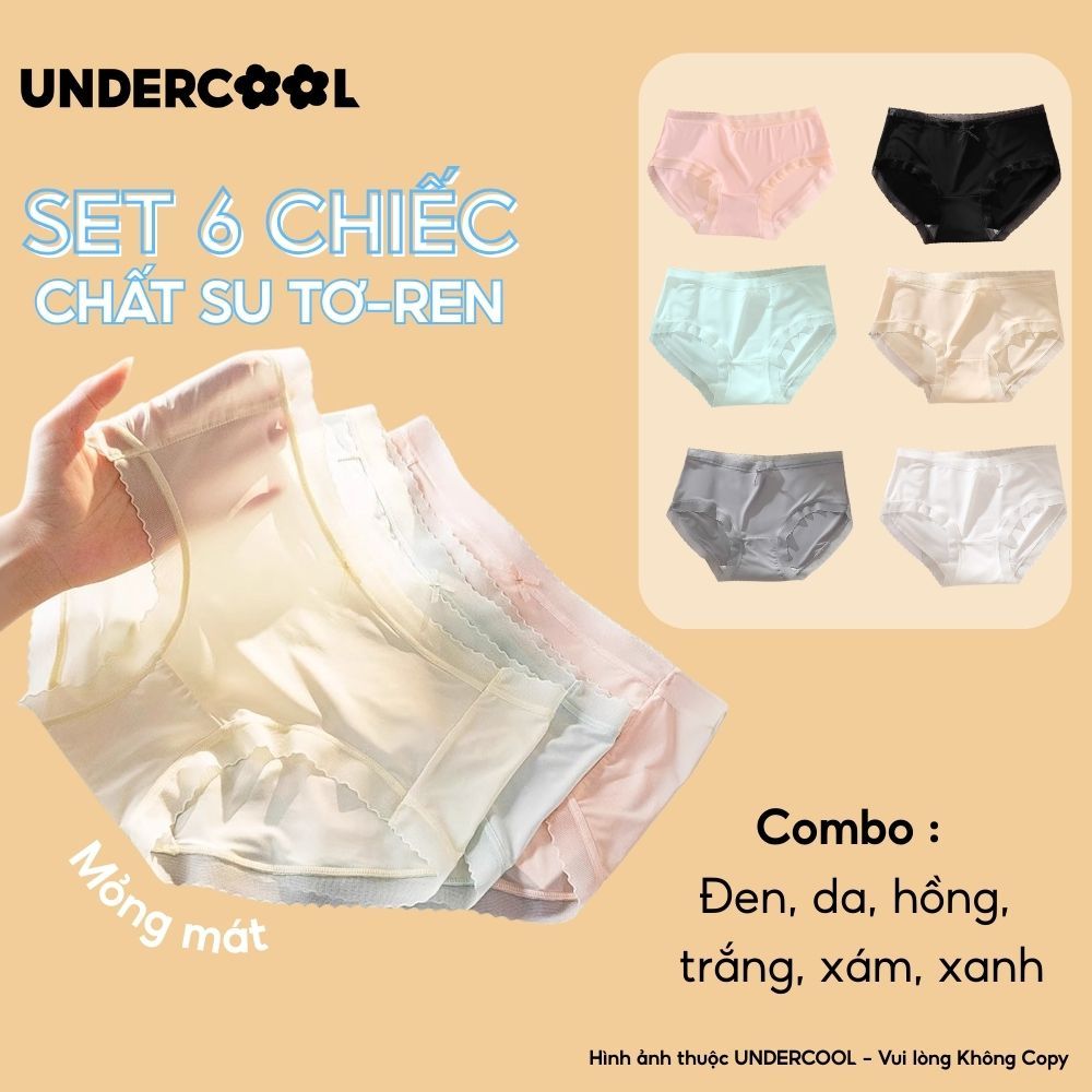 Combo 6 Quần Lót Nữ Lụa Băng Su Tơ Phối Ren Mỏng Mát Lạnh - Không Hằn, Vải khô nhanh, Êm Ái Thoáng Khí CB-QL64