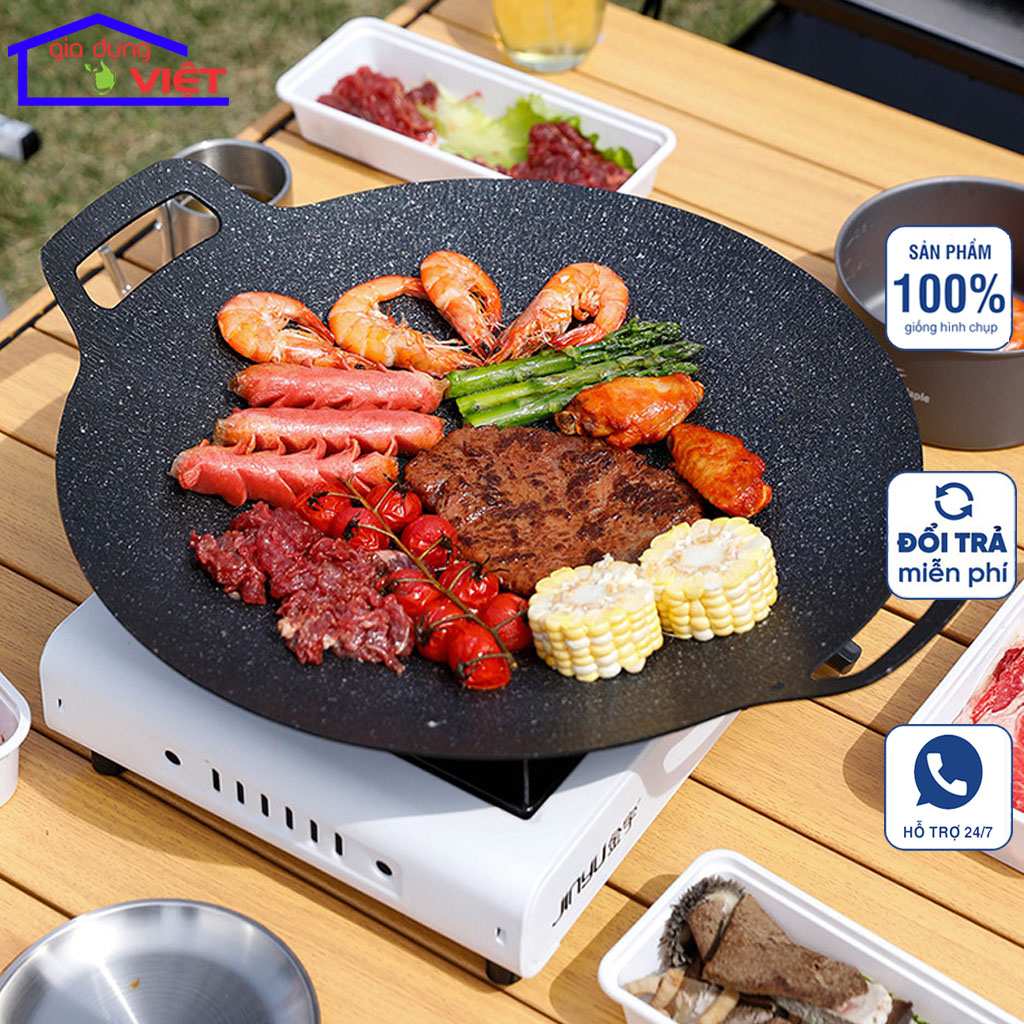 Chảo đá nướng thịt Hàn Quốc chống dính không cần dầu ăn size lớn 34 cm siêu hót