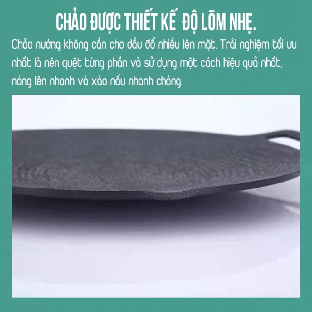 Chảo đá nướng thịt Hàn Quốc chống dính không cần dầu ăn size lớn 34 cm siêu hót