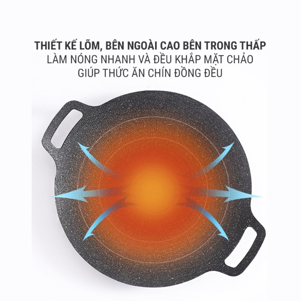 Chảo đá nướng thịt Hàn Quốc chống dính không cần dầu ăn size lớn 34 cm siêu hót