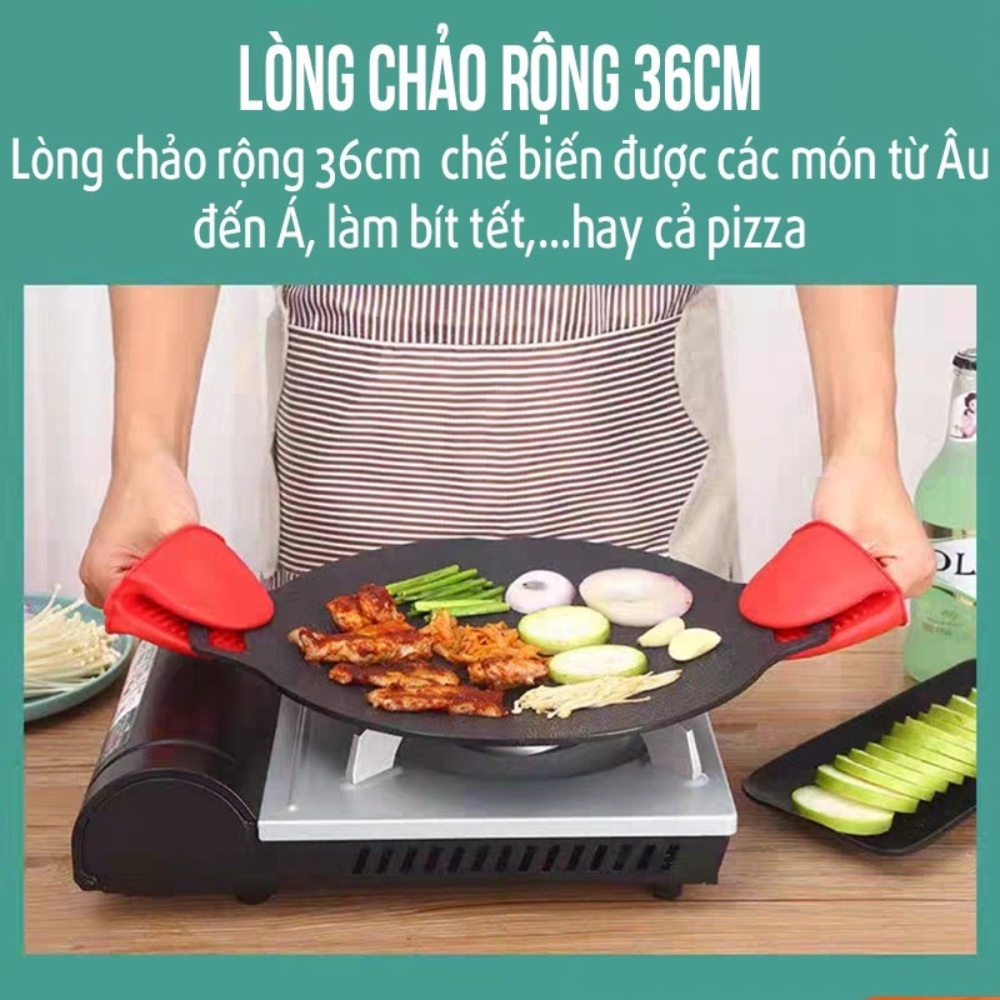 Chảo đá nướng thịt Hàn Quốc chống dính không cần dầu ăn size lớn 34 cm siêu hót