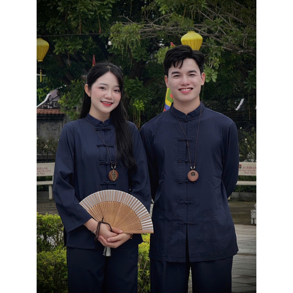 [SET NAM VÀ NỮ] Bộ đi chùa cổ trụ dài tay nam nữ mặc được lụa nhuyễn mềm mát Pháp phục đi lễ khuy tết vải mềm mát