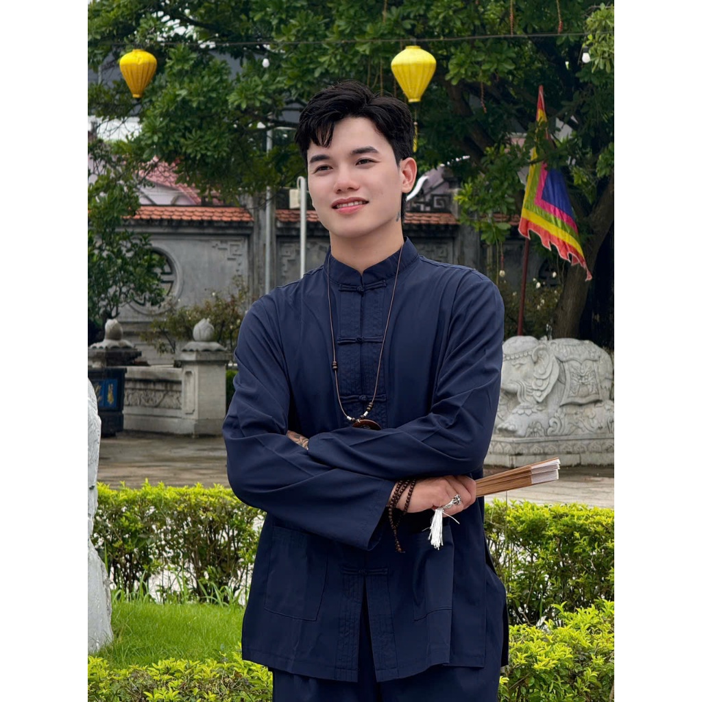 [SET NAM VÀ NỮ] Bộ đi chùa cổ trụ dài tay nam nữ mặc được lụa nhuyễn mềm mát Pháp phục đi lễ khuy tết vải mềm mát