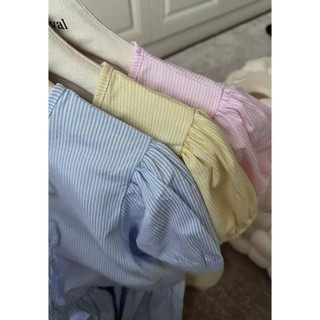 Áo Kiểu Nữ Kẻ Sọc Babydoll Tay Phồng (Tặng Kèm Áo 2 Dây Trắng) Chất Đũi WAK019