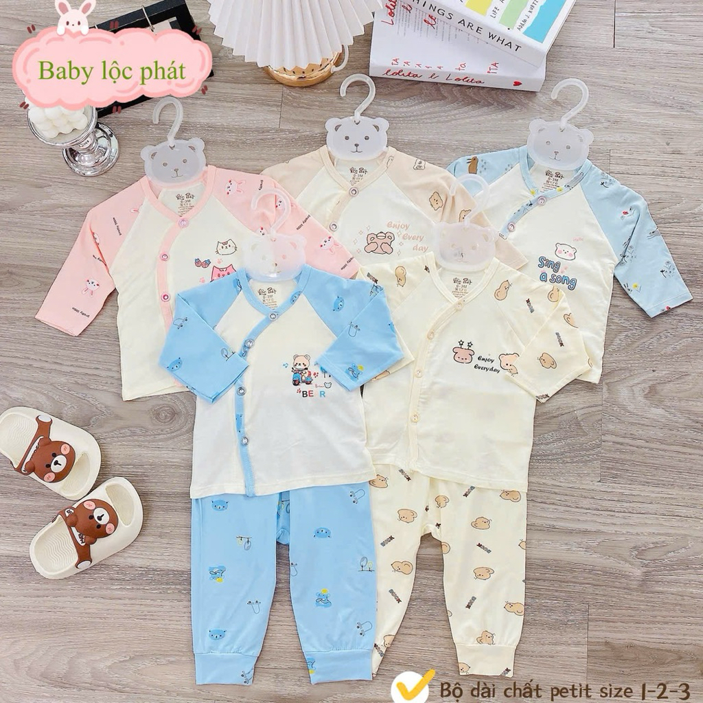 (LPDT 05) Bộ quần áo sơ sinh thun lạnh PETIT dài tay cho bé mềm mịn thoải mái 0 - 9kg