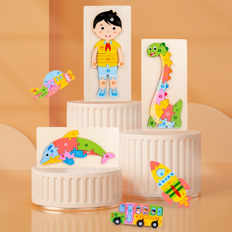 Tranh Ghép Gỗ Học Số 1–10 Cho Bé – Chủ Đề Khủng Long, Động Vật, Máy Bay – Tư Duy Tốt