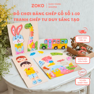 Tranh Ghép Gỗ Học Số 1–10 Cho Bé – Chủ Đề Khủng Long, Động Vật, Máy Bay – Tư Duy Tốt