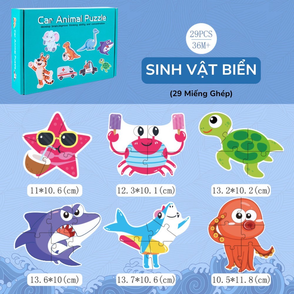 Đồ Chơi Xếp Hình Giáo Dục Sớm Bằng Gỗ Cho Bé -  Chủ Đề Động Vật, Phương Tiện Giao Thông Kèm Hộp