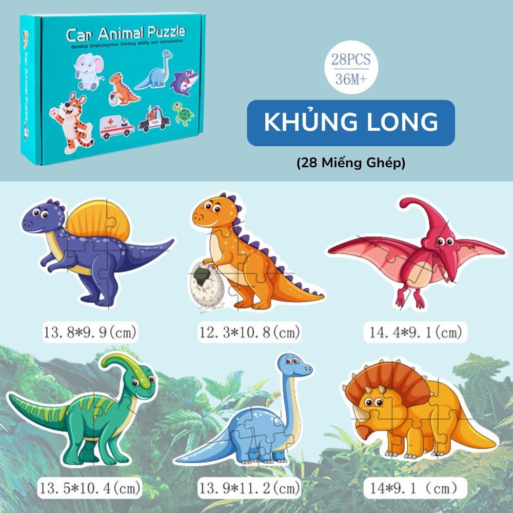 Đồ Chơi Xếp Hình Giáo Dục Sớm Bằng Gỗ Cho Bé -  Chủ Đề Động Vật, Phương Tiện Giao Thông Kèm Hộp