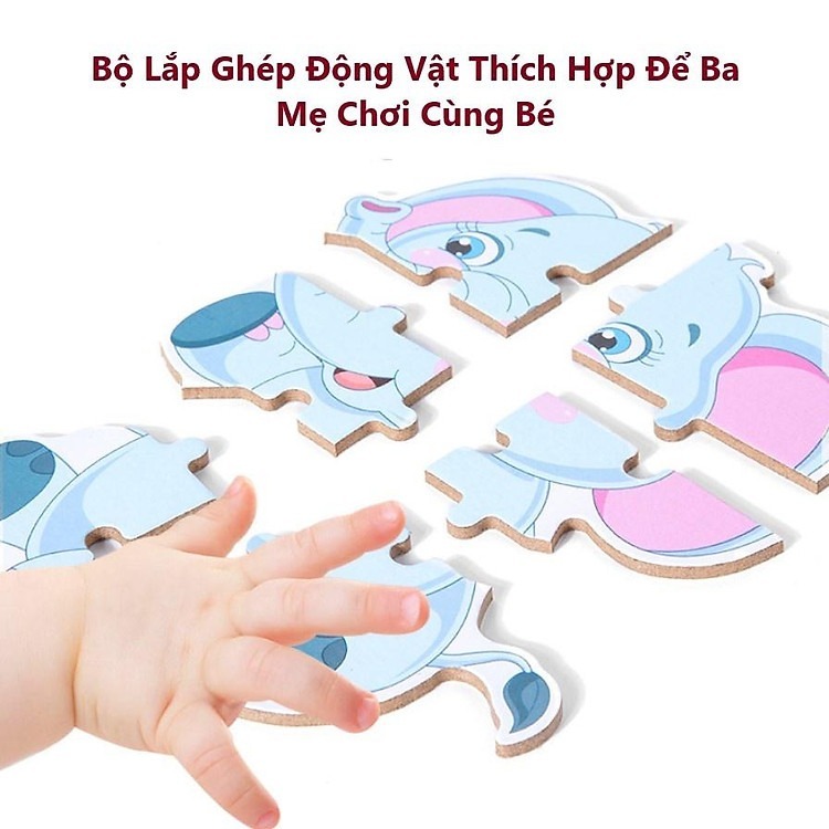 Đồ Chơi Xếp Hình Giáo Dục Sớm Bằng Gỗ Cho Bé -  Chủ Đề Động Vật, Phương Tiện Giao Thông Kèm Hộp