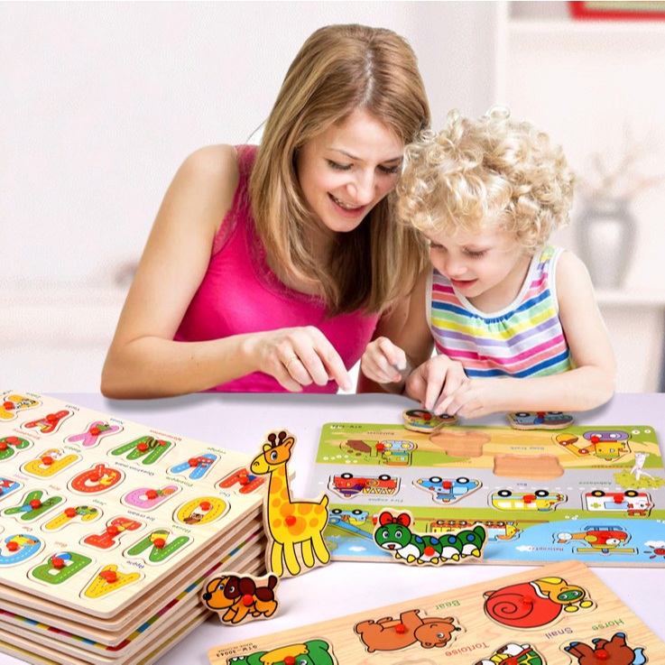 Bảng Ghép Hình Núm Gỗ Cho Bé – Chủ Đề Động Vật, Chữ Số, Rau Củ Quả – Giáo Dục Sớm Phát Triển Trí Tuệ