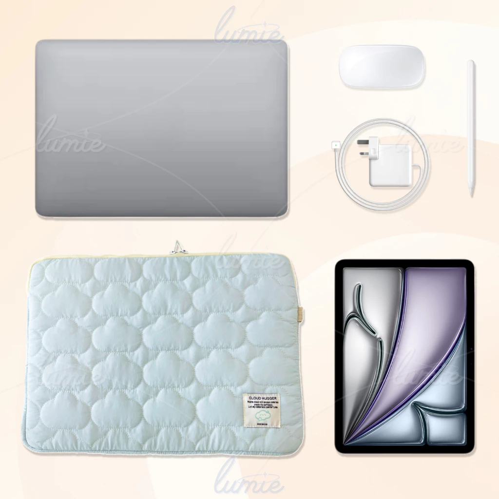 Túi Đựng Laptop Máy Tính Bảng Ipad 11/14/15.6inch Chống Sốc Lót Nhung Chần Bông Đám Mây Pastel Cloud