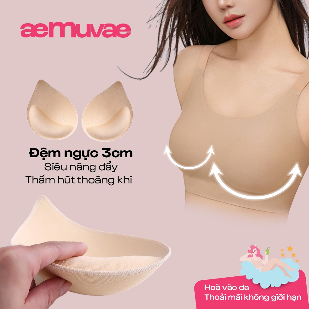 Cặp đệm mút độn ngực 3cm siêu nâng đẩy, đệm foam 3D ôm gọn mềm mại, thoáng khí thoải mái - Muvae