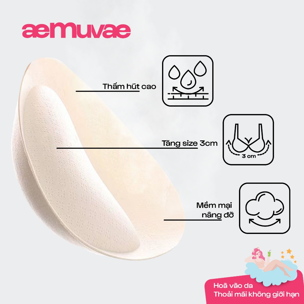 Cặp đệm mút độn ngực 3cm siêu nâng đẩy, đệm foam 3D ôm gọn mềm mại, thoáng khí thoải mái - Muvae