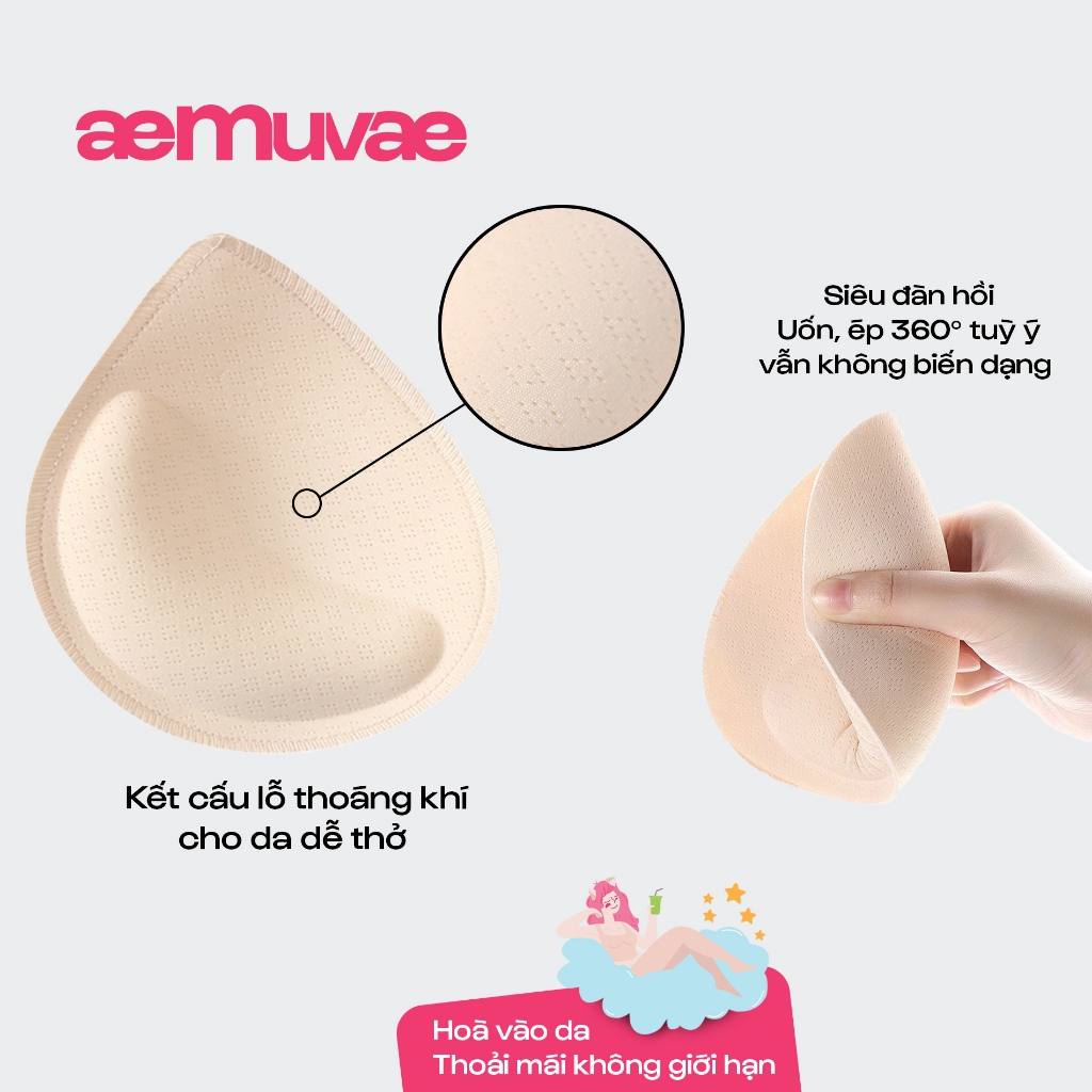 Cặp đệm mút độn ngực 3cm siêu nâng đẩy, đệm foam 3D ôm gọn mềm mại, thoáng khí thoải mái - Muvae