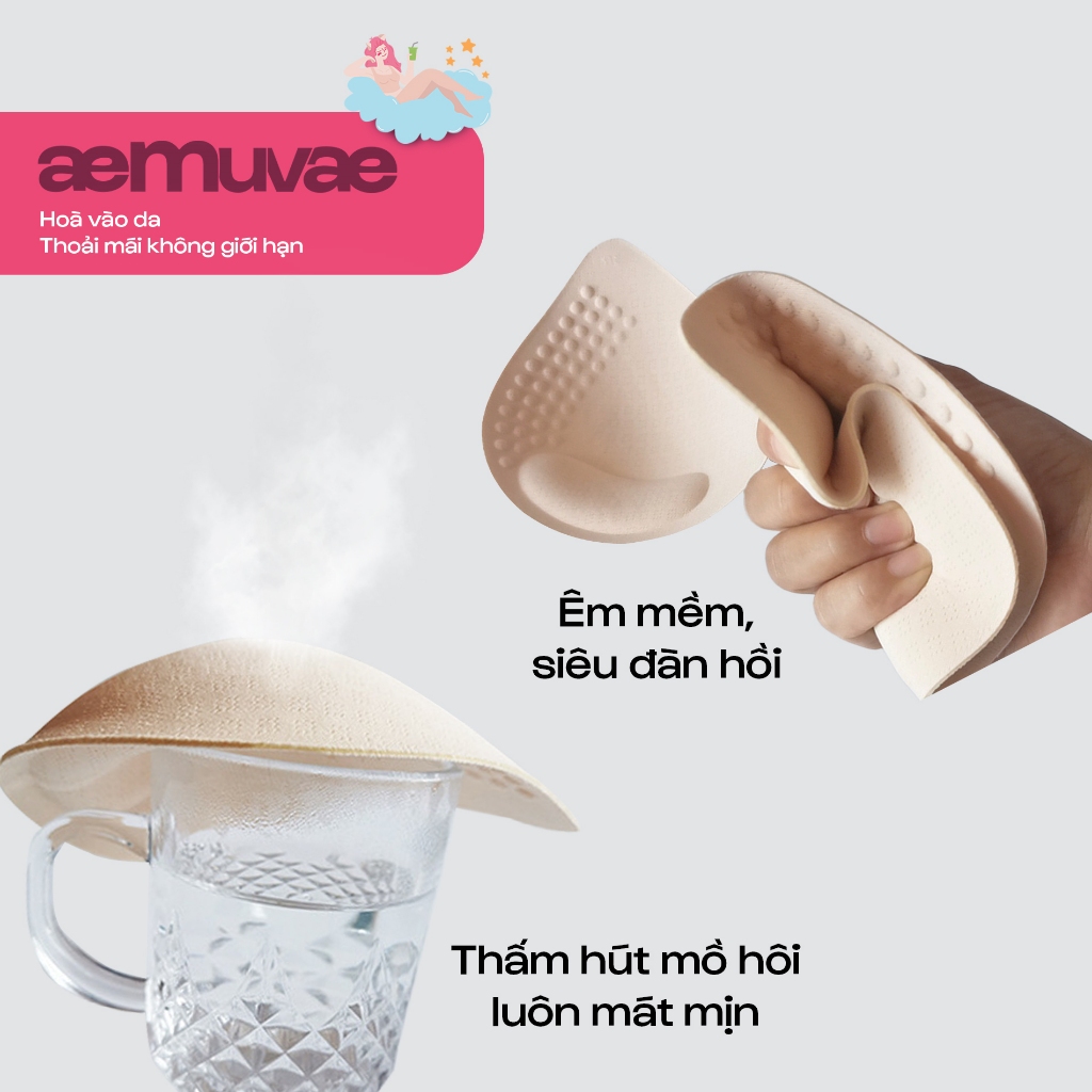 Cặp đệm mút độn ngực 2cm ôm nâng mềm mại, gờ nâng 3D tự nhiên, thoáng khí thoải mái - Muvae