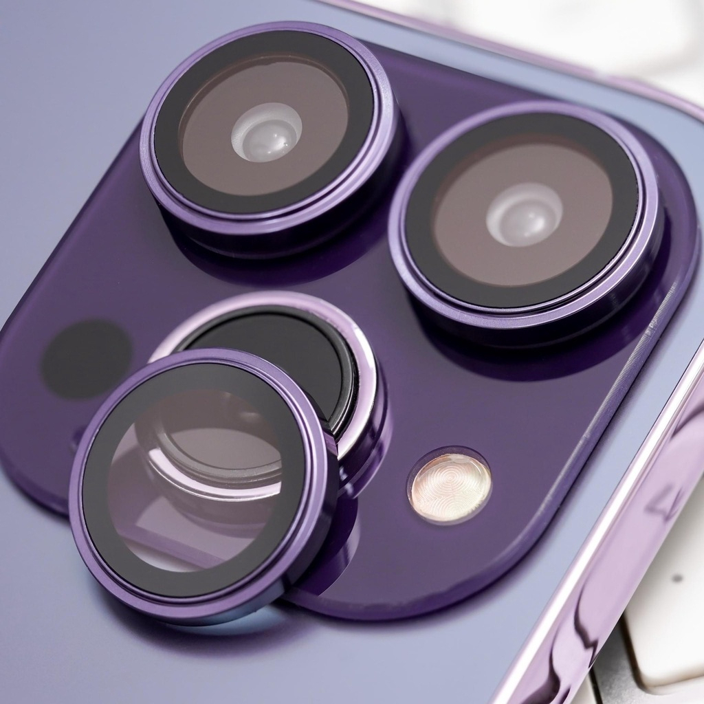 Kính cường lực bảo vệ camera từng mắt viền kim loại cho IPhone 11 12 13 14 15 16Promax Pro Plus 16E