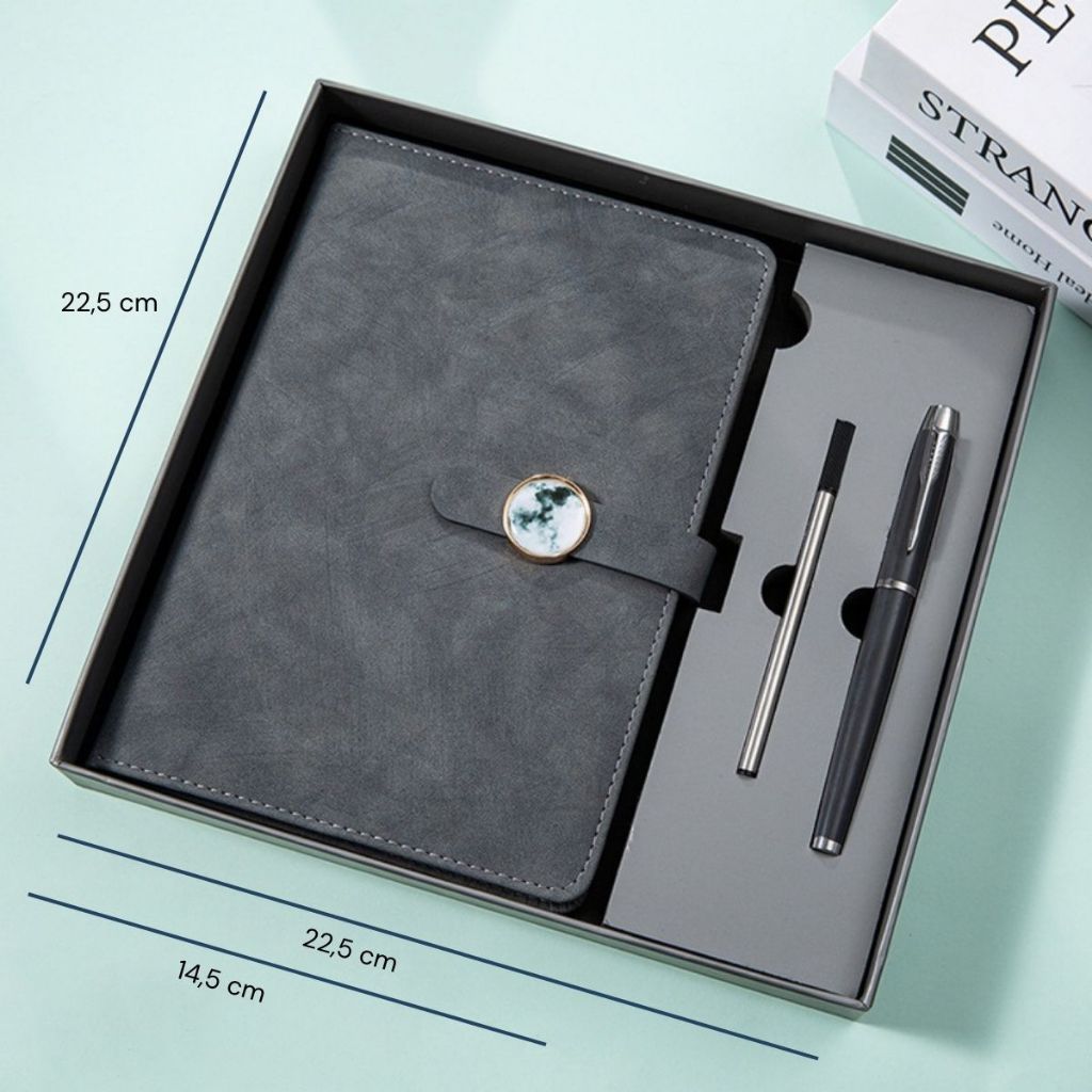 Quà tốt nghiệp - set quà gồm sổ tay A79 màu loang, bút ký hộp kèm túi đựng