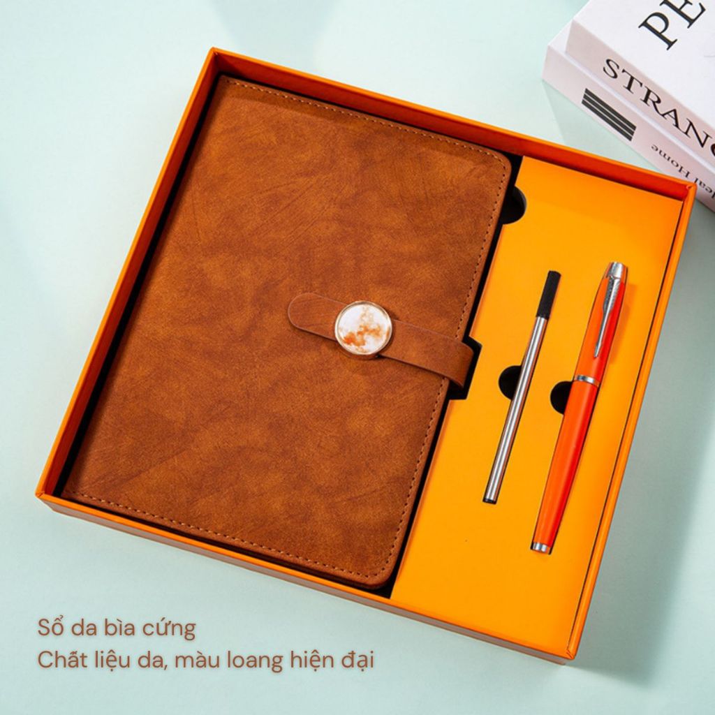 Quà tốt nghiệp - set quà gồm sổ tay A79 màu loang, bút ký hộp kèm túi đựng
