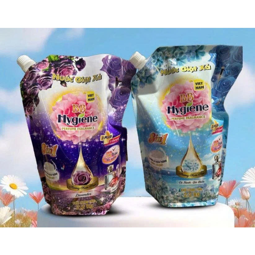 (COMBO 2 TÚI) Nước giặt đậm đặc HyGienB Plus giặt sạch quần áo thơm hương nước hoa - Túi 2.2 Kg.!