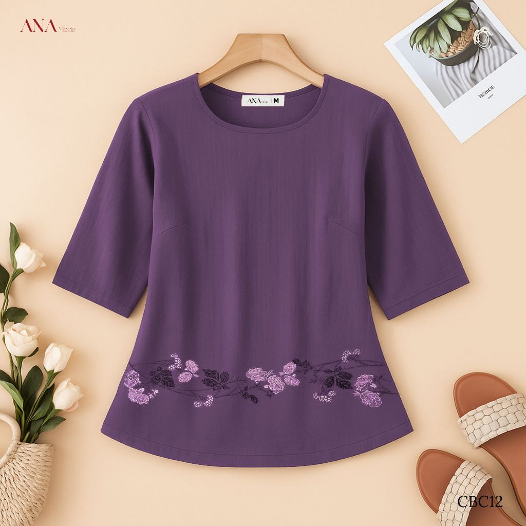 Áo Kiểu Truyền Thống Trung Niên ANA Mode Chất Liệu Linen Thun Thanh Lịch Quà Tặng Mẹ AK25CBC12