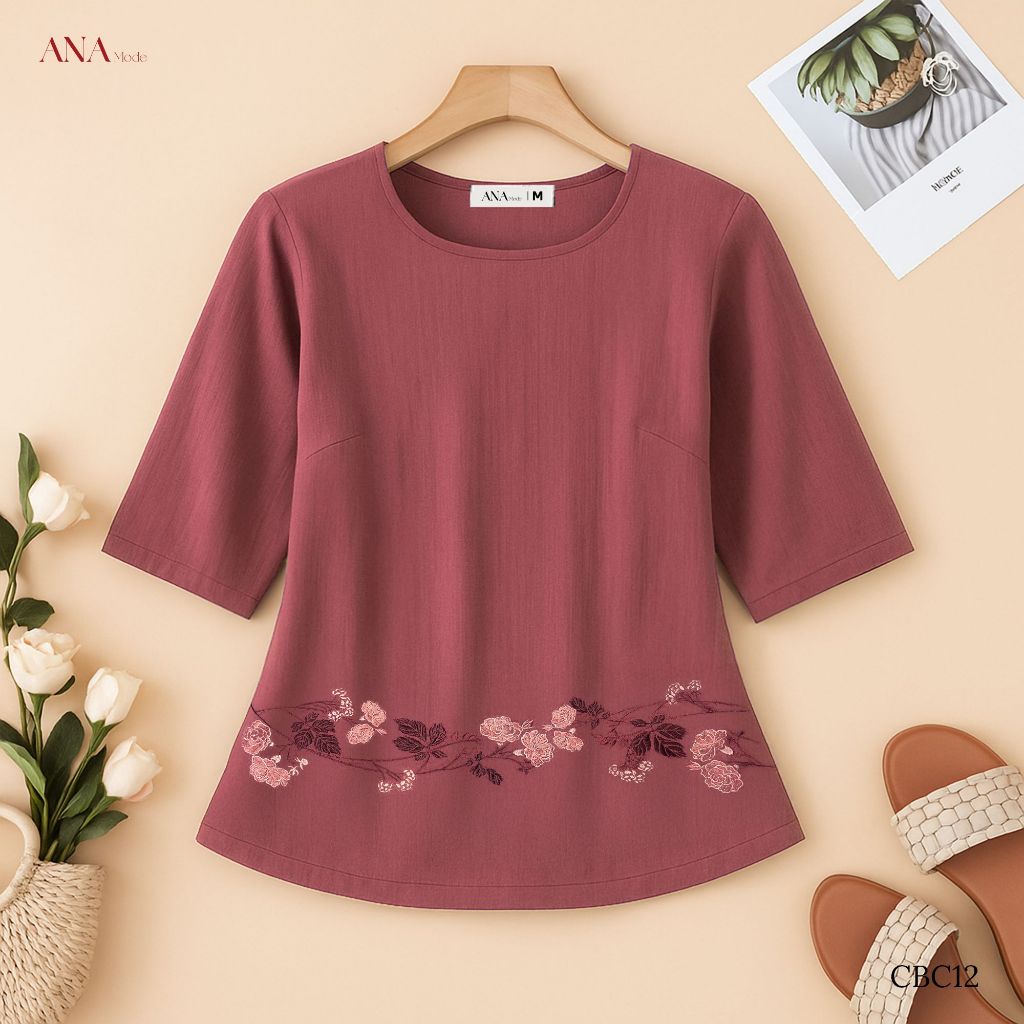 Áo Kiểu Truyền Thống Trung Niên ANA Mode Chất Liệu Linen Thun Thanh Lịch Quà Tặng Mẹ AK25CBC12
