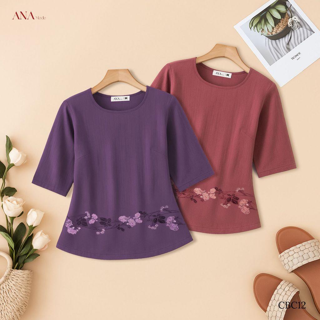 Áo Kiểu Truyền Thống Trung Niên ANA Mode Chất Liệu Linen Thun Thanh Lịch Quà Tặng Mẹ AK25CBC12
