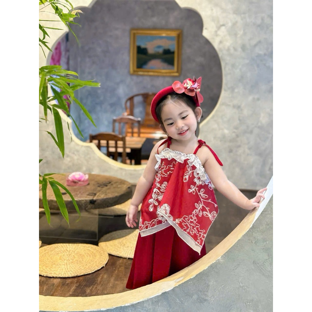 Sét bộ nàng tấm xinh xắn hai màu cho bé gái 10-30kg [KÈM MẤN đội đầu]