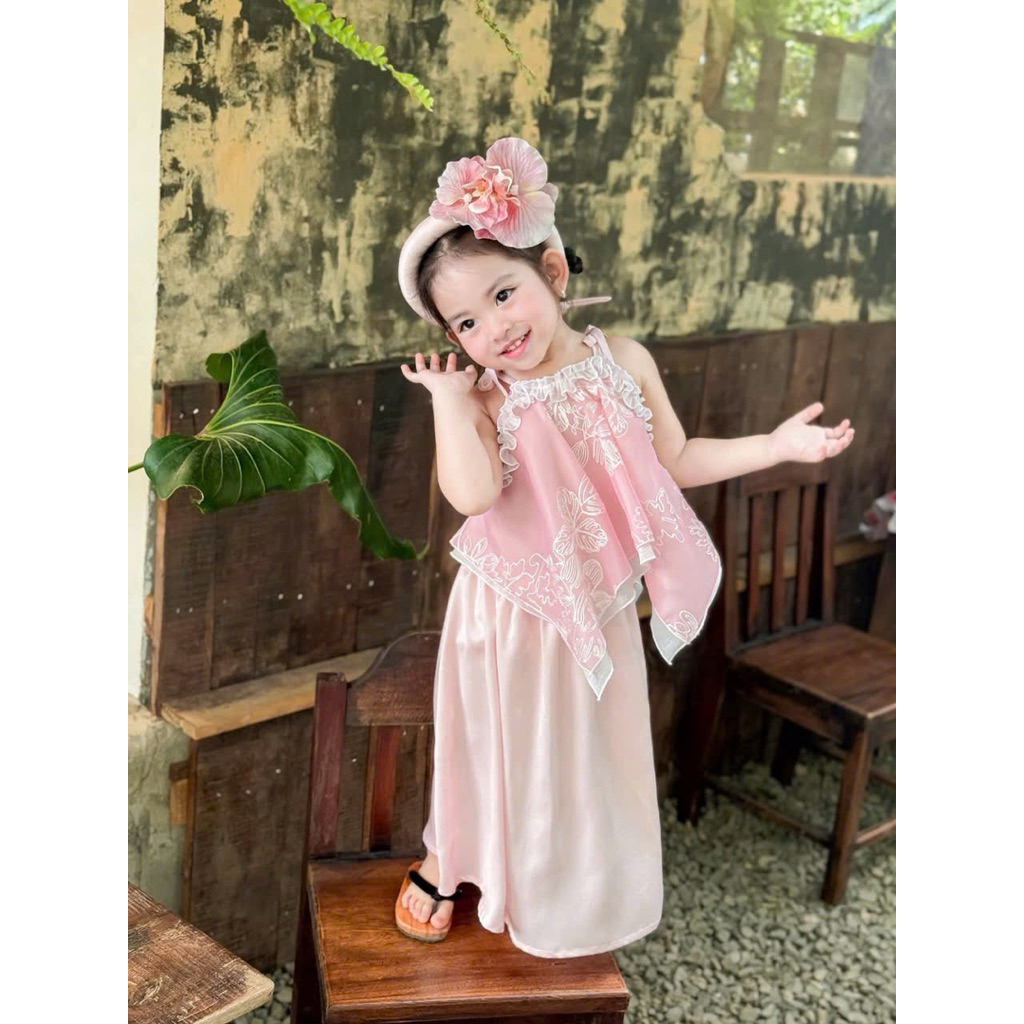 Sét bộ nàng tấm xinh xắn hai màu cho bé gái 10-30kg [KÈM MẤN đội đầu]
