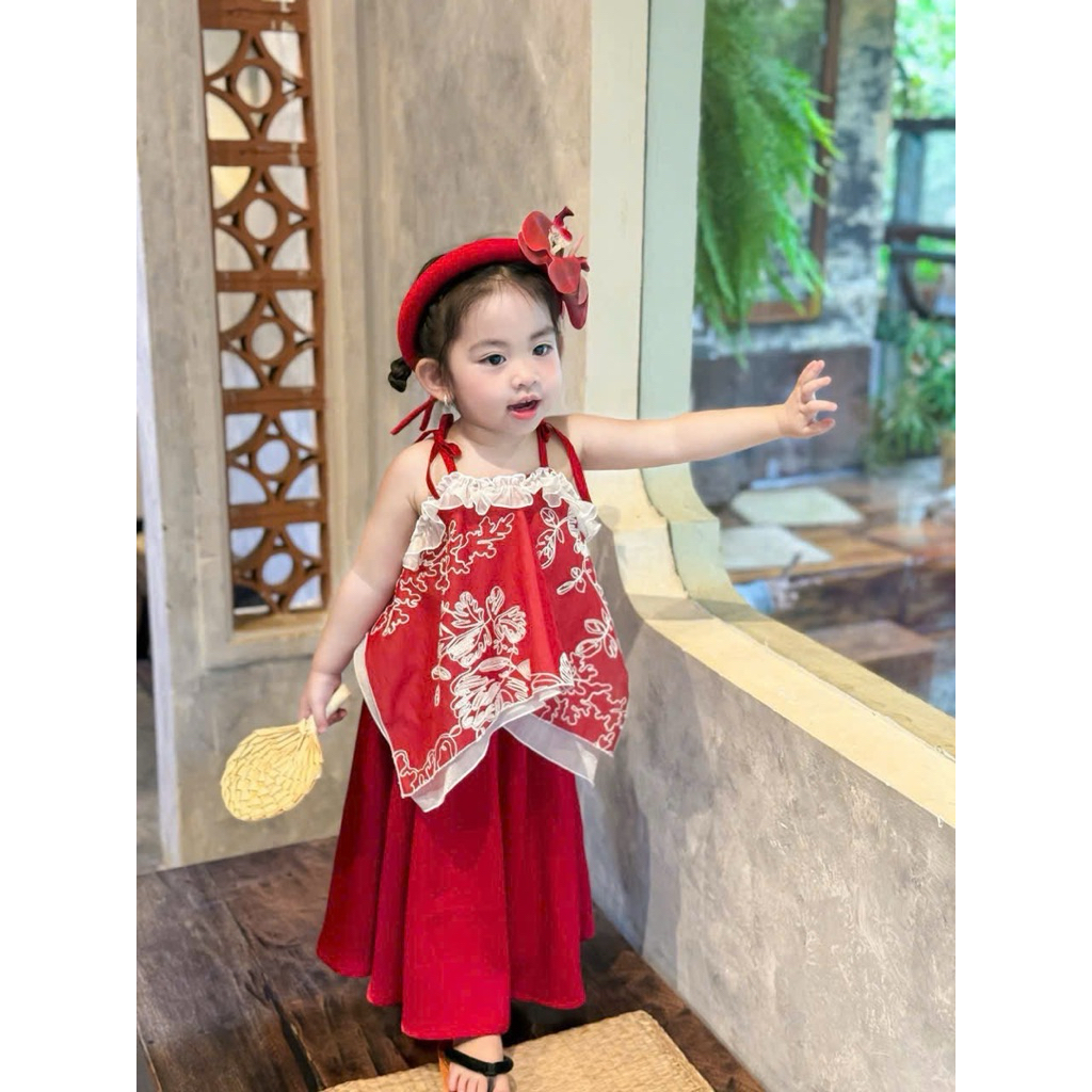 Sét bộ nàng tấm xinh xắn hai màu cho bé gái 10-30kg [KÈM MẤN đội đầu]
