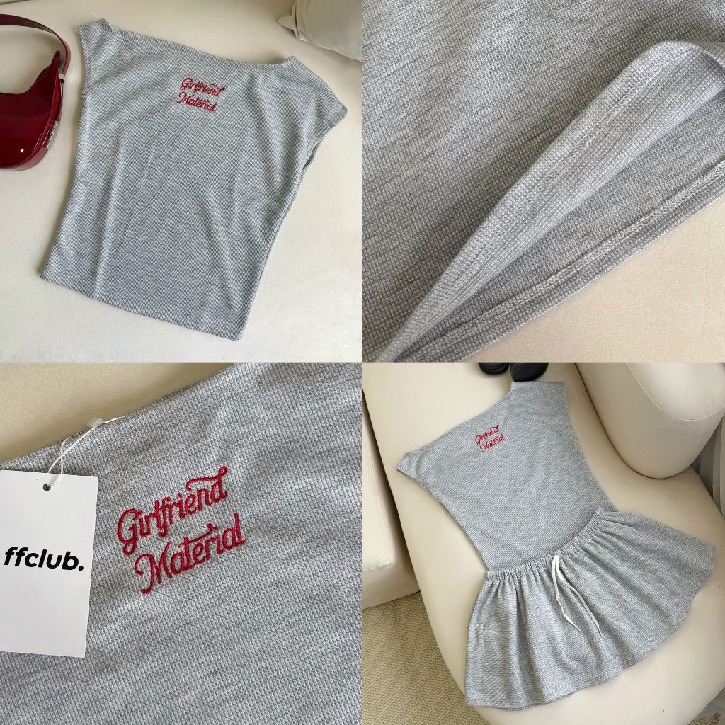SET BABY TEE LỆCH VAI WAFFLE THÊU GIRL FRIEND FFCLUB MIX 2