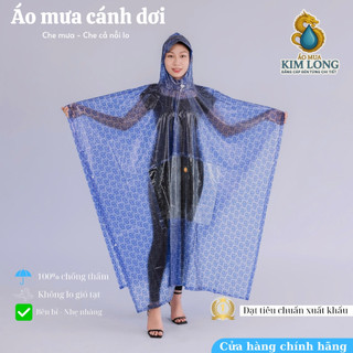 Áo Mưa Cánh Dơi Màu Xanh Nước - Có Khẩu Trang