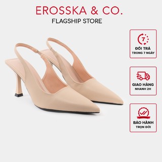 [Erosska] - Giày cao gót dáng Slingback mũi nhọn thời trang màu kem cao 8cm - EH041