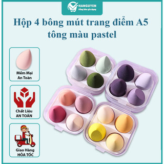 Hộp 4 bông mút trang điểm A5 tông màu pastel xinh xắn, mềm mịn dễ tán nền #A184