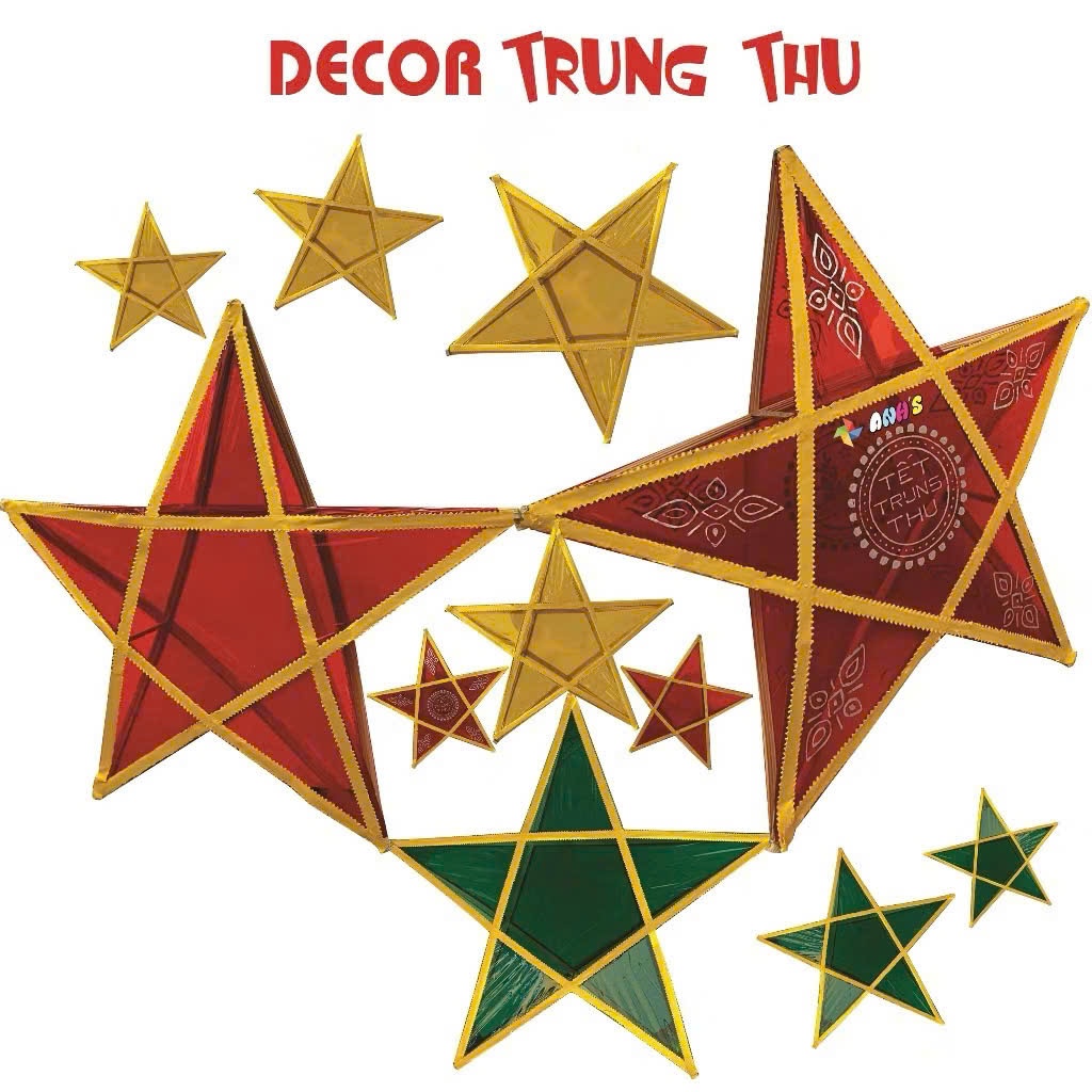 Combo 5 Sao không viền -Ngôi sao 5 cánh bóng kính nhiều màu  - đèn ông sao không vòng trang trí trung thu