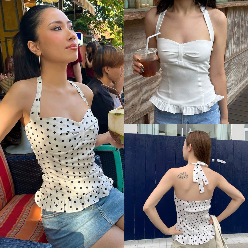 Áo Cổ Yếm Cột Dây Cúp Ngực Hở Lưng Form Ôm Body Croptop BENKI TOP Viền Bèo SAN Clothings- P131