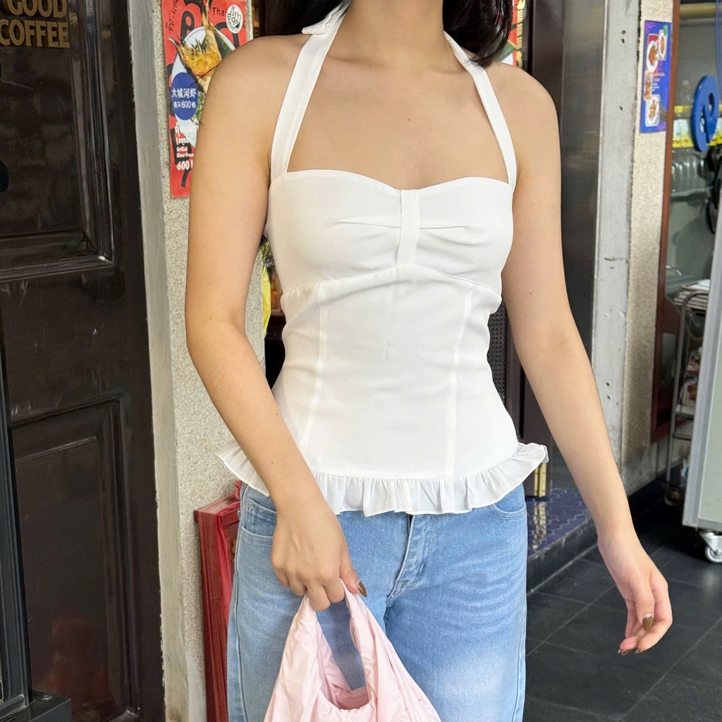 Áo Cổ Yếm Cột Dây Cúp Ngực Hở Lưng Form Ôm Body Croptop BENKI TOP Viền Bèo SAN Clothings- P131