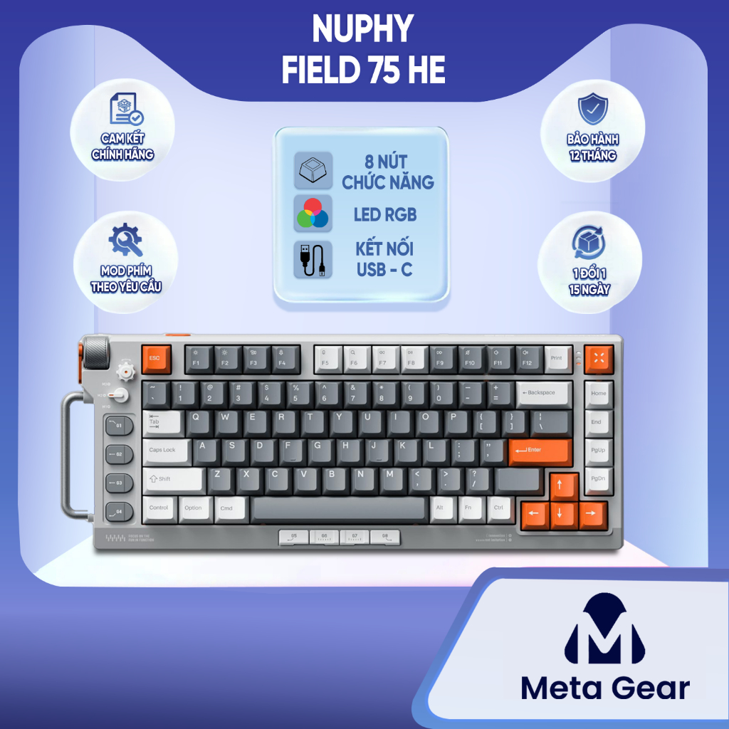 [CHÍNH HÃNG] Bàn phím cơ Nuphy Field 75 HE - Bàn phím gaming, Led RGB, Kết nối có dây, Hotswap, Có núm xoay, Phím macro