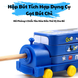 Hộp Đựng Bút Hai Tầng Hình Tàu Hỏa Cỡ Lớn Kèm Gọt Bút Chì In Hình Spider Man Captain Mickey - Đồ Dùng Học Tập Cho Bé